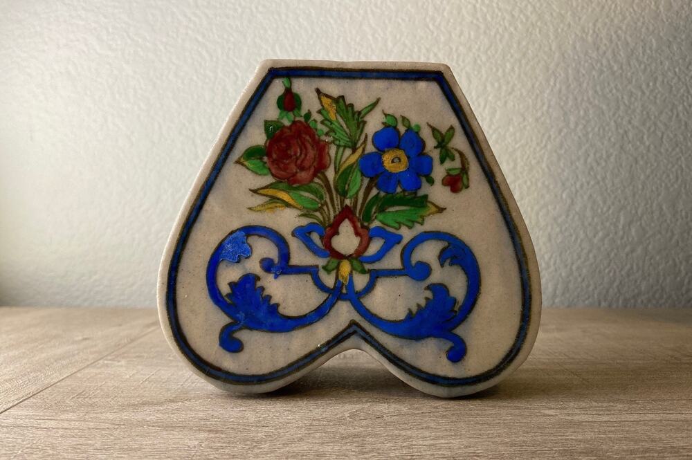 Vintage Folk Art Pottery Floral Vase